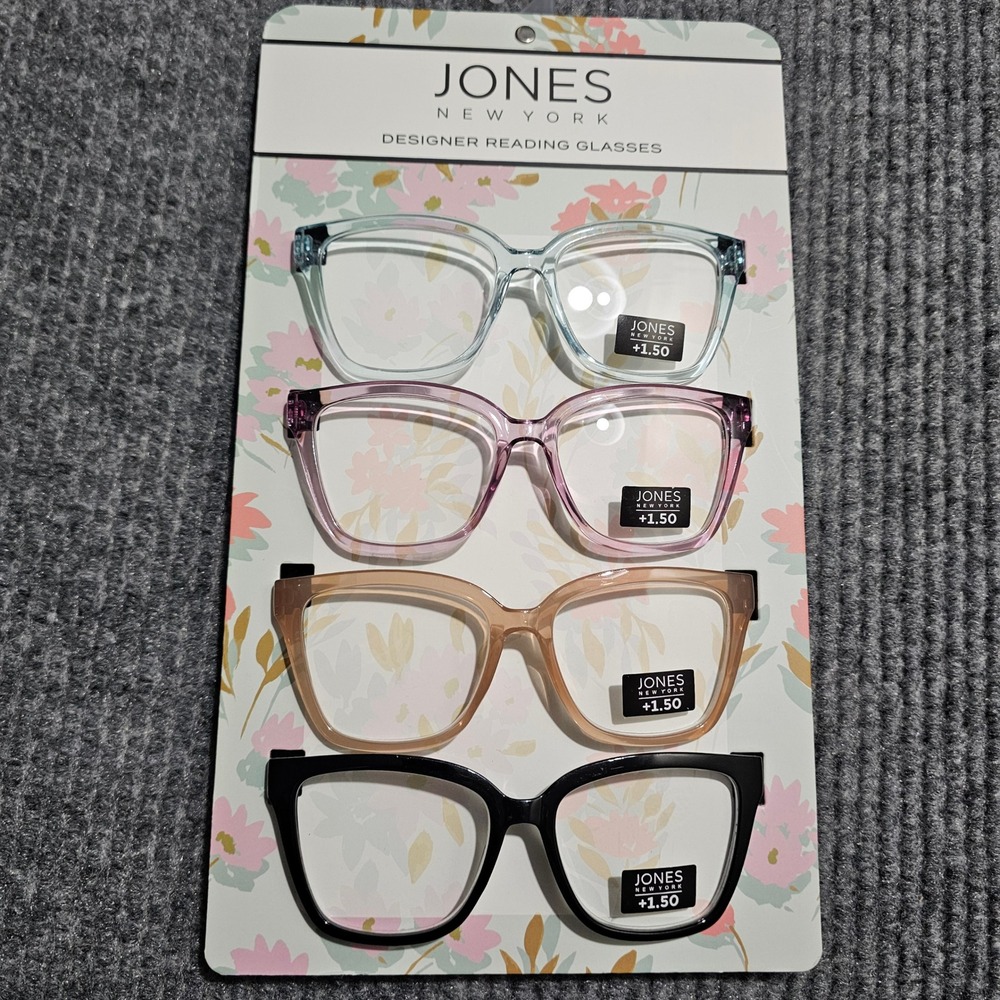 Jones New York Reading Glasses Women +1.50 Multi Designer Square Frame 4 Pack